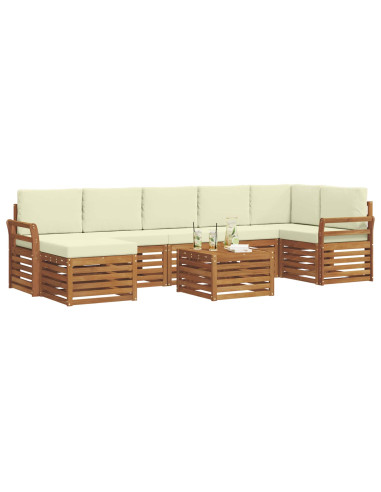 Set divani 8 pcs Naturale e Crema Legno di Acacia Massello