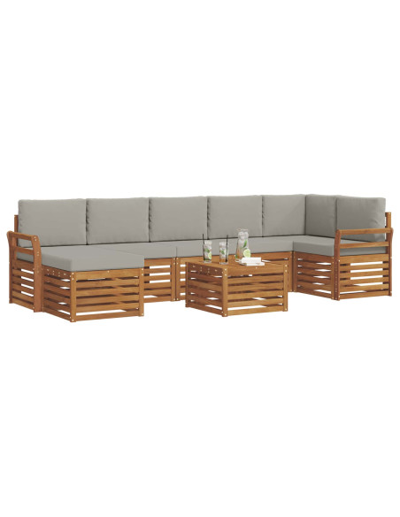 Set divani con cuscino 8 pcs Grigio Naturale e Chiaro