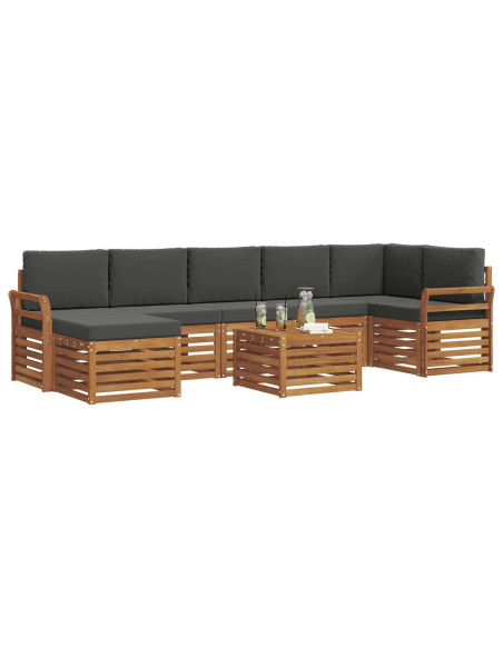 Set divani 8 pcs Naturale e Antracite Legno di Acacia Massello