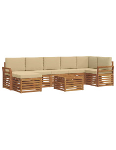 Set divani 8 pcs Naturale e Beige Legno di Acacia Massello 2