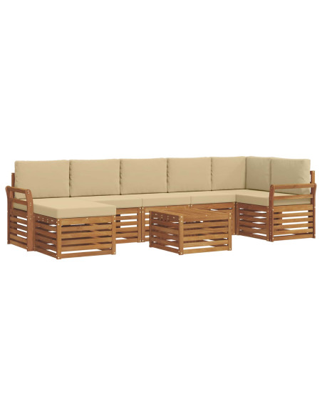 Set divani 8 pcs Naturale e Beige Legno di Acacia Massello