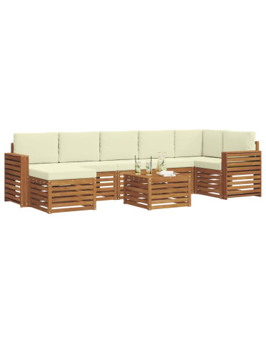 Set divani 8 pcs Naturale e Crema Legno di Acacia Massello