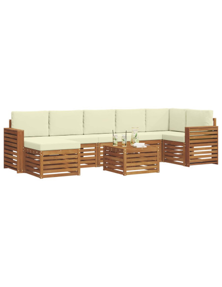 Set divani 8 pcs Naturale e Crema Legno di Acacia Massello