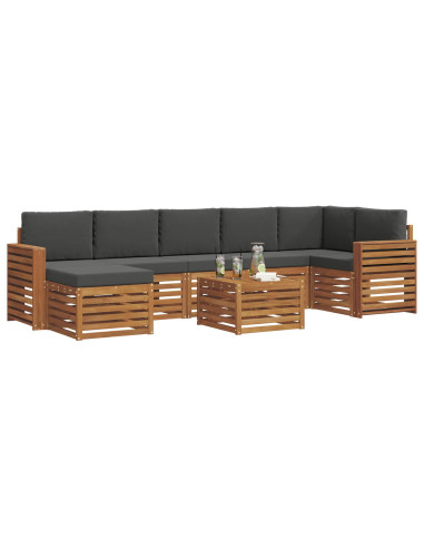 Set divani 8 pcs Naturale e Antracite Legno di Acacia Massello