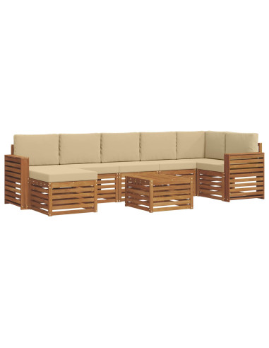 Set divani 8 pcs Naturale e Beige Legno di Acacia Massello