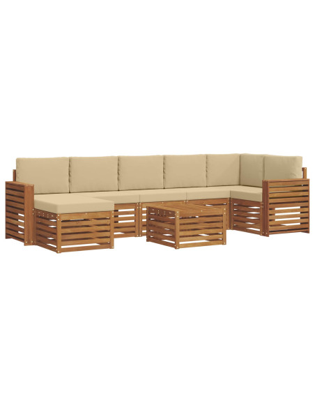 Set divani 8 pcs Naturale e Beige Legno di Acacia Massello