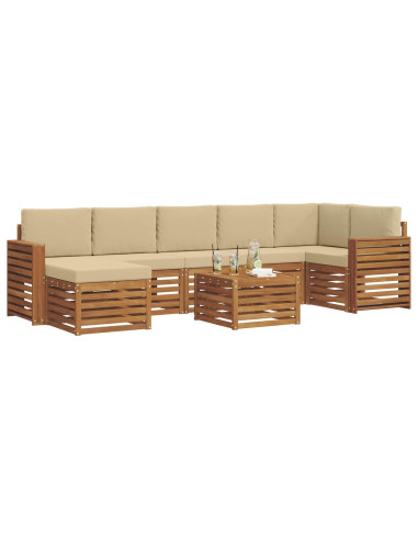 Set divani 8 pcs Naturale e Beige Legno di Acacia Massello