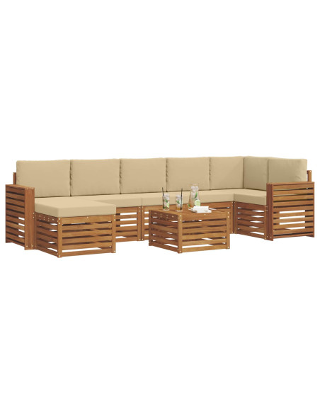 Set divani 8 pcs Naturale e Beige Legno di Acacia Massello