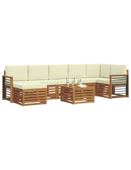 Set divani 8 pcs Naturale e Crema Legno di Acacia Massello