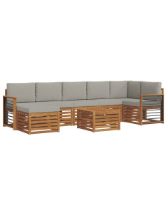Set divani con cuscino 8 pcs Grigio Naturale e Chiaro 2