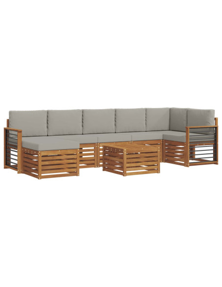 Set divani con cuscino 8 pcs Grigio Naturale e Chiaro