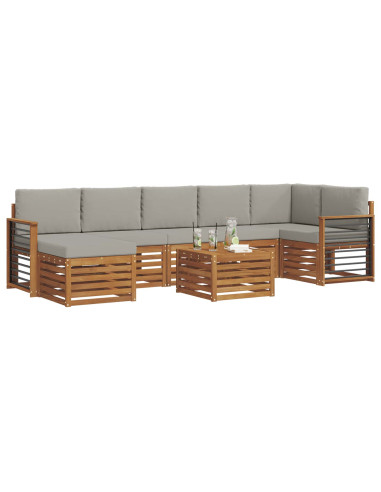 Set divani con cuscino 8 pcs Grigio Naturale e Chiaro