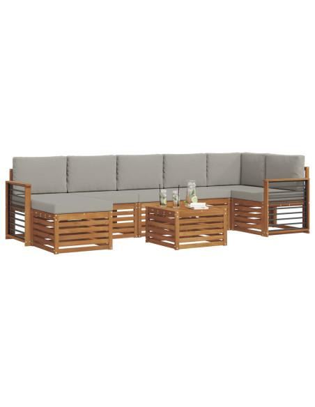 Set divani con cuscino 8 pcs Grigio Naturale e Chiaro