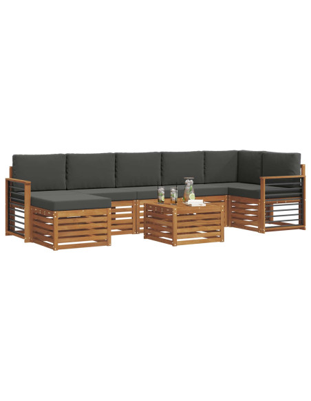 Set divani 8 pcs Naturale e Antracite Legno di Acacia Massello