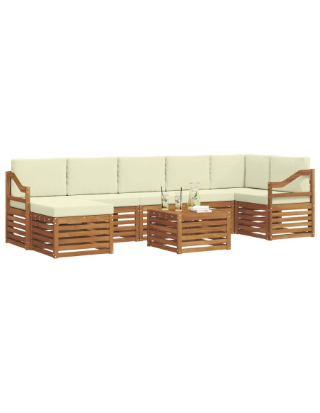 Set divani 8 pcs Naturale e Crema Legno di Acacia Massello