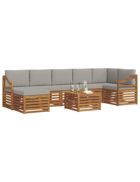 Set divani con cuscino 8 pcs Grigio Naturale e Chiaro