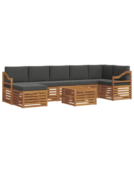 Set divani 8 pcs Naturale e Antracite Legno di Acacia Massello