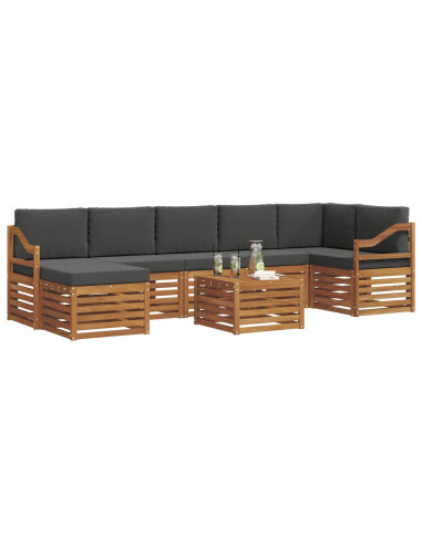 Set divani 8 pcs Naturale e Antracite Legno di Acacia Massello