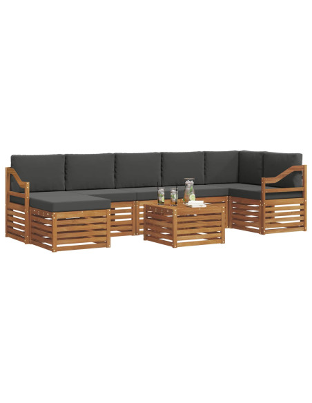 Set divani 8 pcs Naturale e Antracite Legno di Acacia Massello