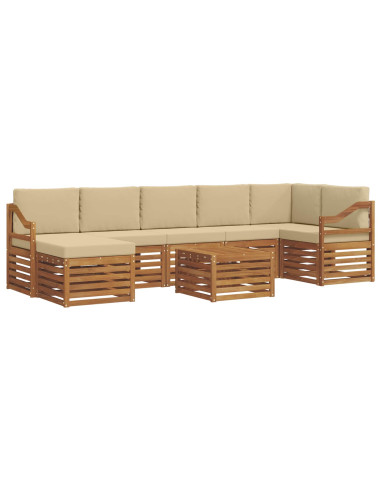 Set divani 8 pcs Naturale e Beige Legno di Acacia Massello