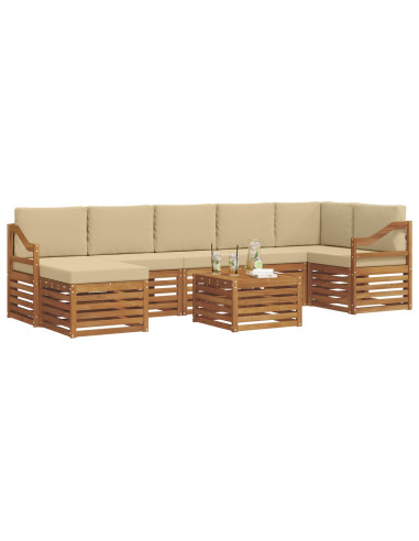 Set divani 8 pcs Naturale e Beige Legno di Acacia Massello