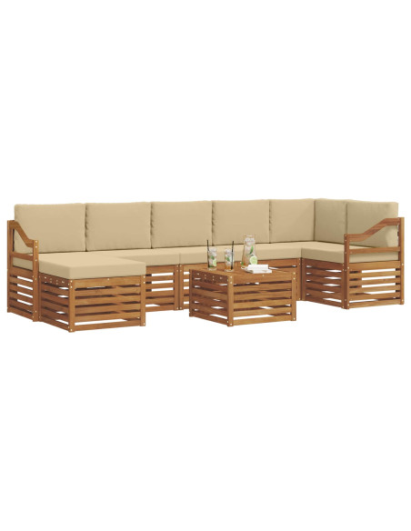 Set divani 8 pcs Naturale e Beige Legno di Acacia Massello
