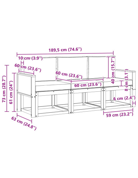 Set di divani da esterno con cuscino 3 pcs Naturale e Antracite