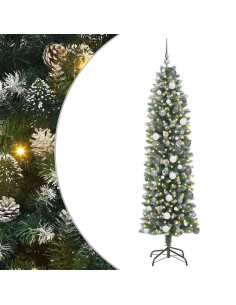 Albero di Natale Artificiale Sottile Verde e Bianco 210 cm 2
