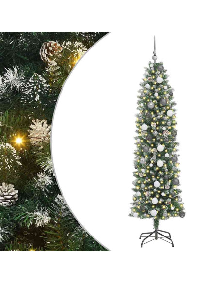 Albero di Natale Artificiale Sottile Verde e Bianco 210 cm