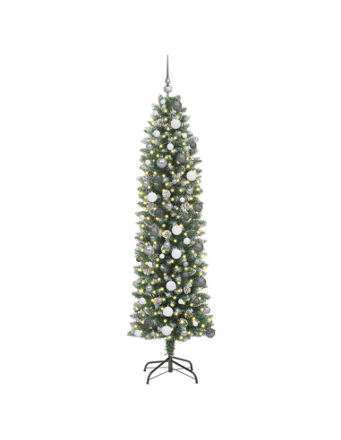 Albero di Natale Artificiale Sottile Verde e Bianco 210 cm