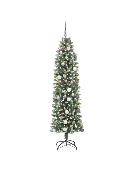 Albero di Natale Artificiale Sottile Verde e Bianco 210 cm