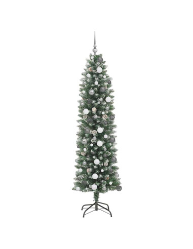 Albero di Natale Artificiale Sottile Verde e Bianco 210 cm