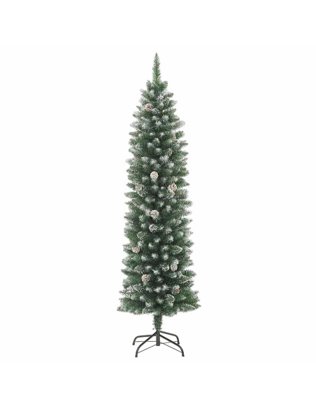 Albero di Natale Artificiale Sottile Verde e Bianco 210 cm