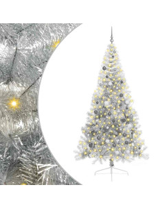 Albero di Natale artificiale con luci integrate Argento 240 cm 2