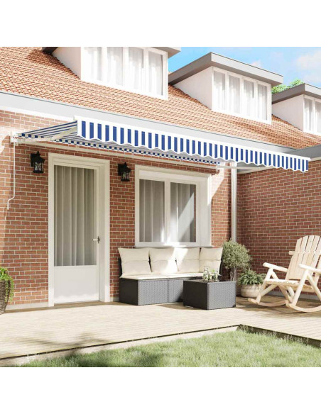 Tenda Retrattile Blu e Bianco 400 x 200 cm Poliestere e Metallo