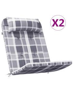 Cuscini Sedia Adirondack 2 pz a Quadri Grigio in Tessuto Oxford 2