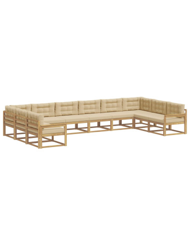 Set di divani da esterno con cuscino 10 pcs Bianco e Beige