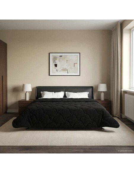 Duvet Estivo Nero 200 x 220 cm Microfibra e Fleece Teddy