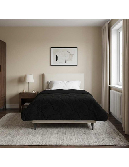 Duvet Invernale Nero 155 x 200 cm Microfibra e Fleece Teddy