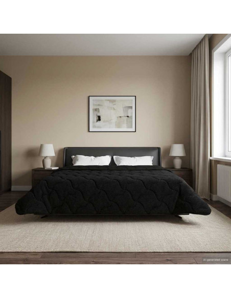 Duvet Invernale Nero 200 x 220 cm Microfibra e Fleece Teddy