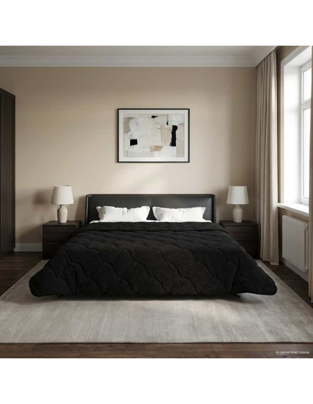 Duvet Invernale Nero 200 x 240 cm Microfibra e Fleece Teddy