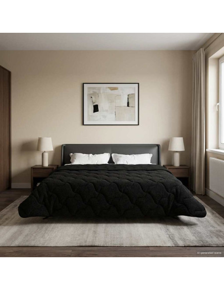 Duvet Invernale Nero 220 x 260 cm Microfibra e Fleece Teddy