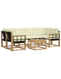 Set di divani da esterno con cuscino 7 pcs Bianco e Crema 2