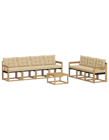 Set di divani da esterno con cuscino 8 pcs Bianco e Beige