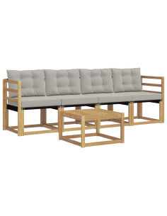 Set di divani da esterno 5 pcs Bianco e Grigio Chiaro 2