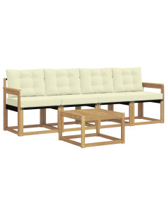 Set di divani da esterno con cuscino 5 pcs Bianco e Crema 2
