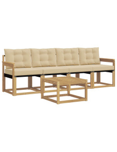Set di divani da esterno con cuscino 5 pcs Bianco e Beige 2