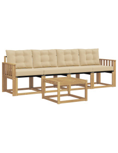 Set di divani da esterno con cuscino 5 pcs Bianco e Beige 2