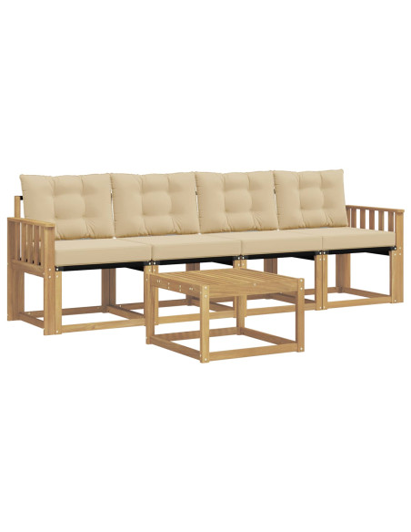 Set di divani da esterno con cuscino 5 pcs Bianco e Beige