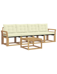 Set di divani da esterno con cuscino 5 pcs Bianco e Crema 2